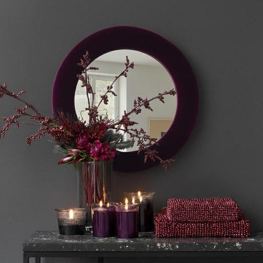 Deep Purple Velvet Mirror, Moody Boutique Decor, Magenta pink, vignette styling, Dark decor, deep fuchsia, dramatic wall decor