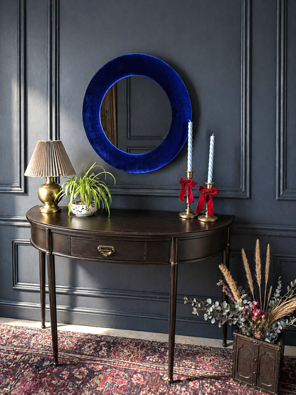 Royal blue velvet mirror