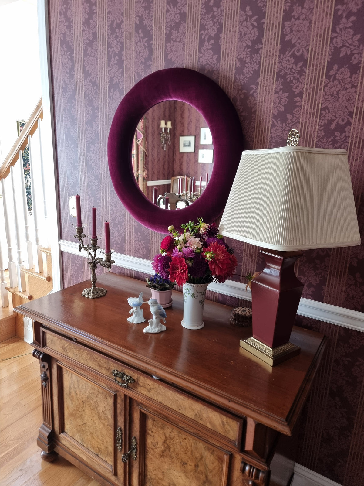 Large Velvet Mirror in 74cm diameter