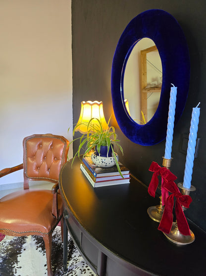 Royal blue velvet mirror