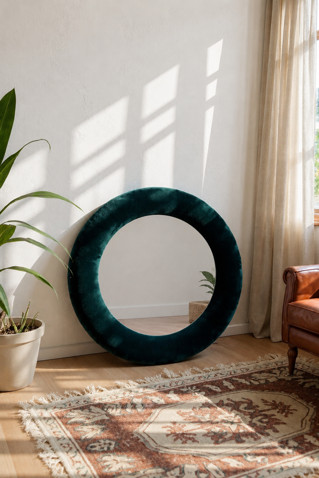 Large Velvet Mirror in 74cm diameter