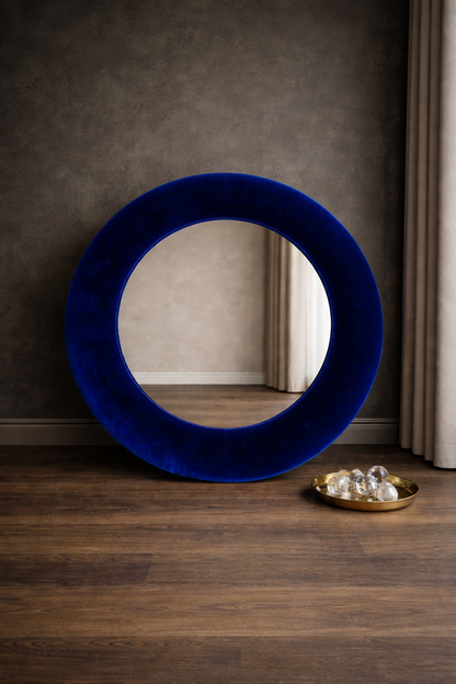 Royal blue velvet mirror