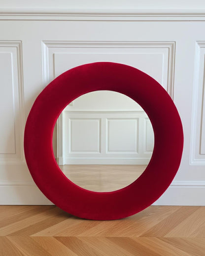 Red Velvet Mirror, Scarlet Red mirror, Dopamine Decor, Maximalist wall Decor, Boutique Decor, Boudoir decor, velvet decor, vignette styling