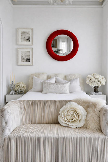 Red Velvet Mirror, Scarlet Red mirror, Dopamine Decor, Maximalist wall Decor, Boutique Decor, Boudoir decor, velvet decor, vignette styling