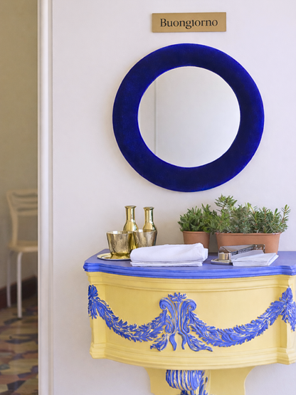 Royal blue velvet mirror