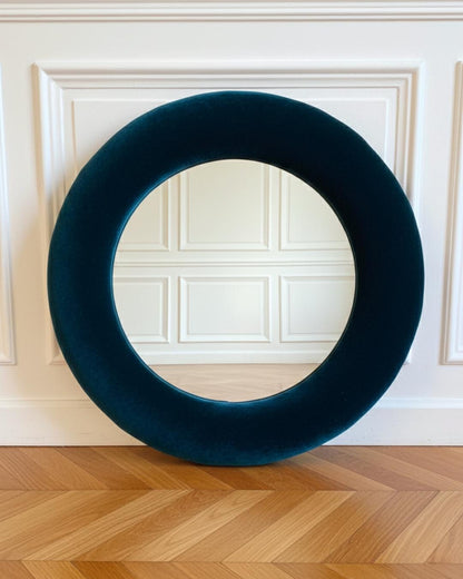 Teal Velvet Peacock Blue mirror, Moody Boutique Decor, Deep Teal velvet, vignette styling,  Dark decor, speakeasy dark academia