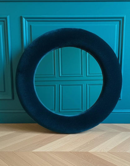 Teal Velvet Peacock Blue mirror, Moody Boutique Decor, Deep Teal velvet, vignette styling,  Dark decor, speakeasy dark academia