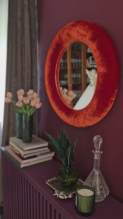 Rust Orange Silk Velvet Mirror