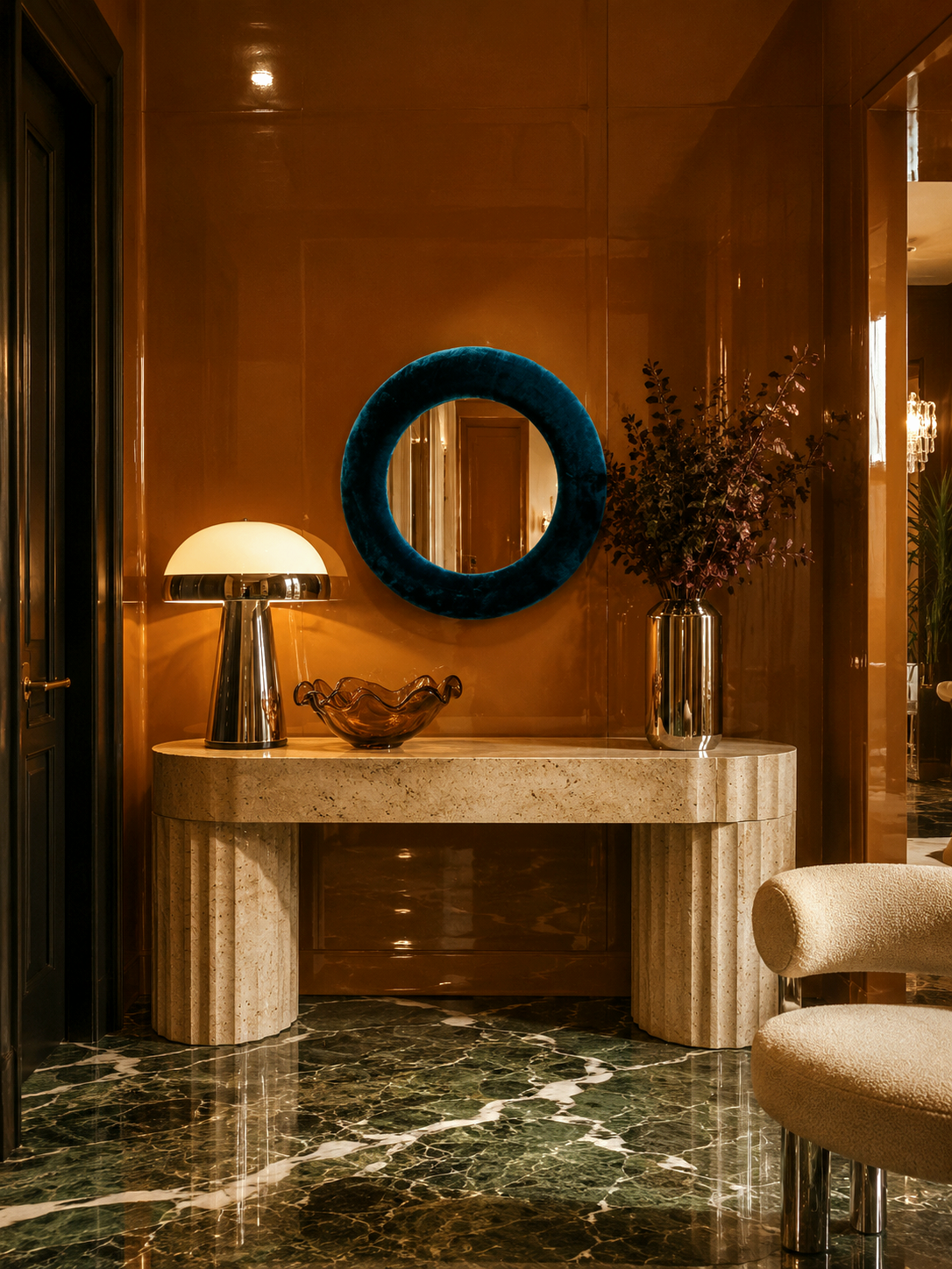 Teal Velvet Peacock Blue Mirror