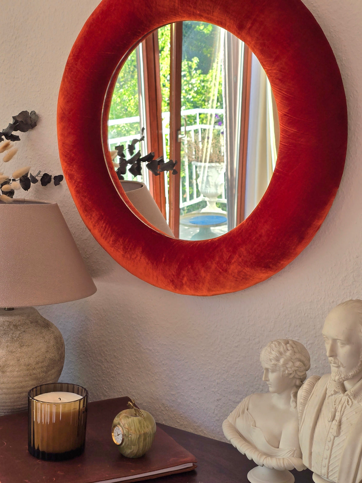 Rust Orange Silk Velvet Mirror