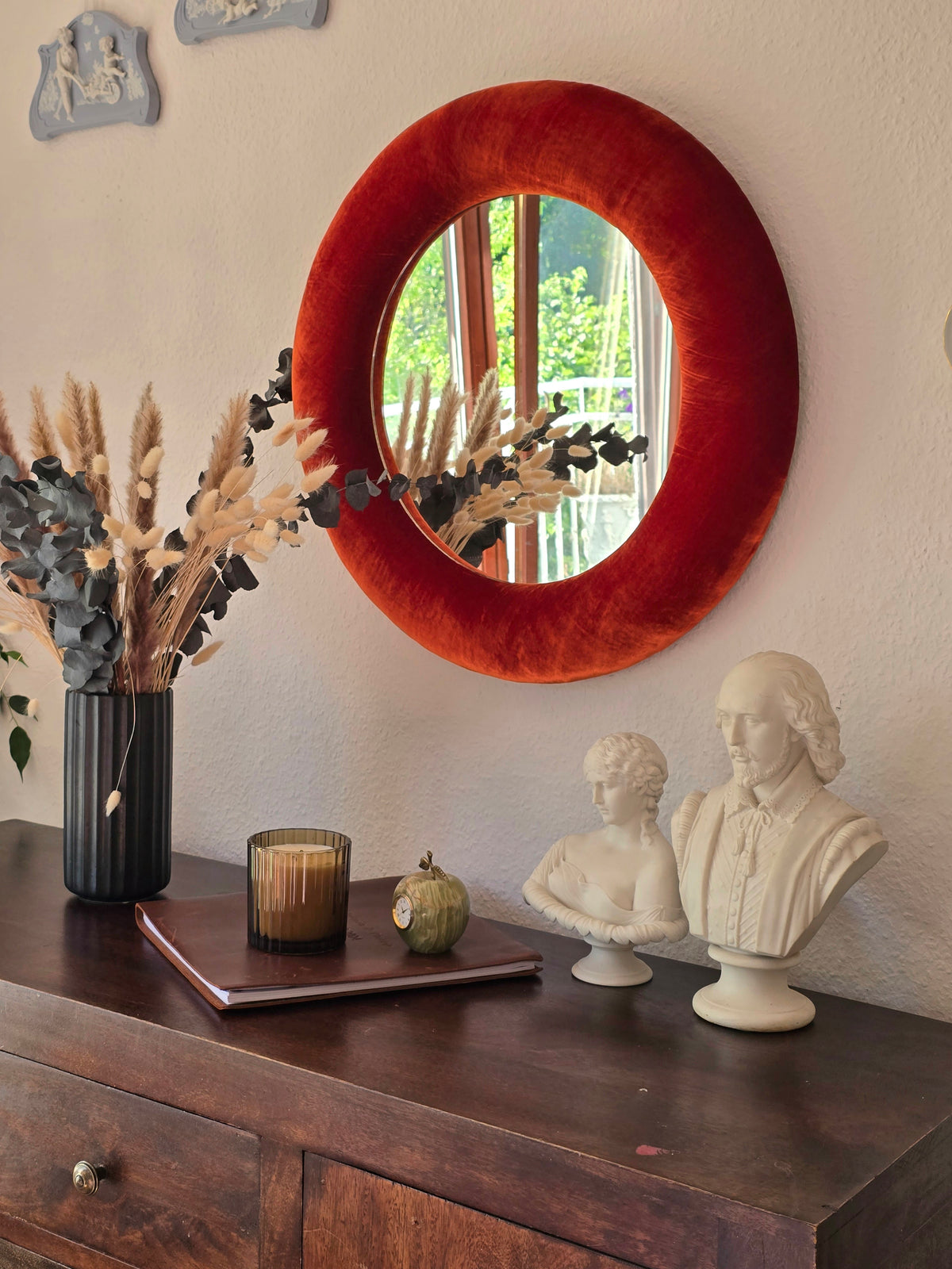 Rust Orange Silk Velvet Mirror